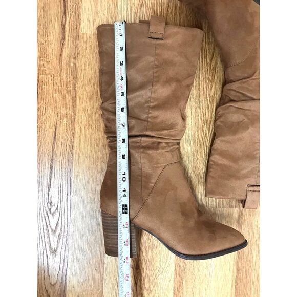 REPORT Tariq Vegan Suede Leather Slouch Boot High Block Heel Brown Size 8 - Picture 13 of 13